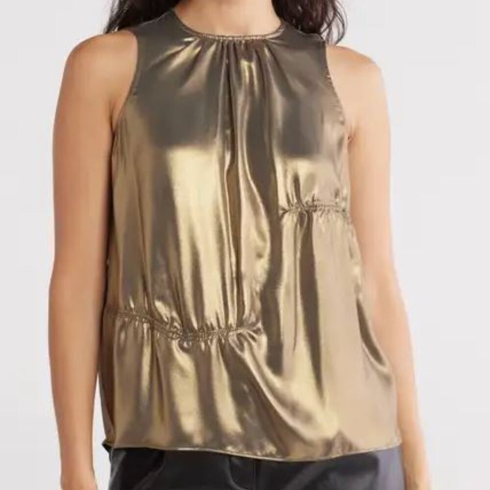 Topshop Bronze Ruched Foil Top